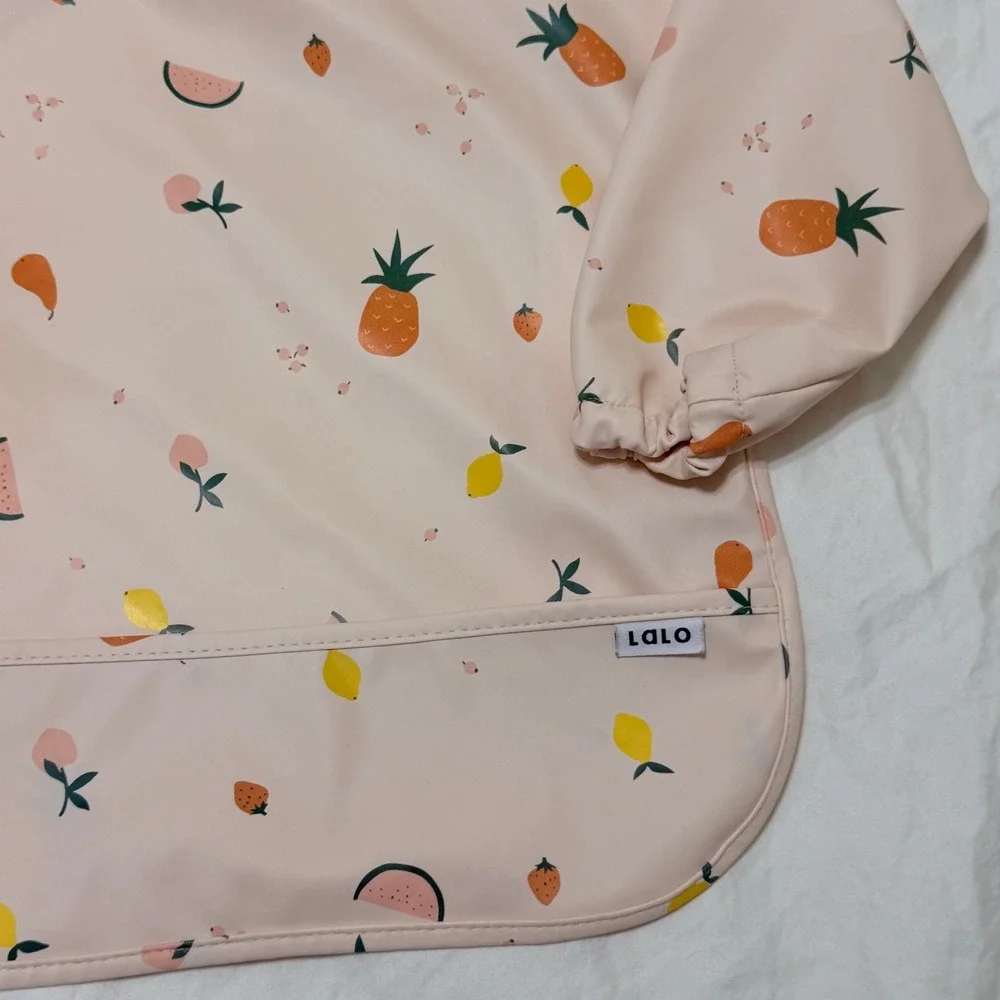 Lalo‎ Kids Smock Bib O/S Pink Fruit Print Waterproof Recycled Polyester